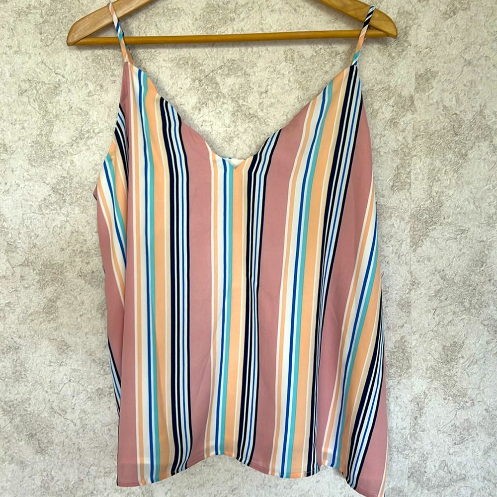 Socialite Scalloped Lined Cami Multi color Striped XL NWT Top‎